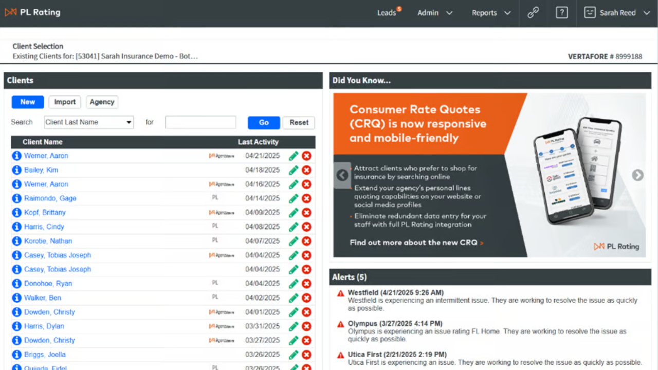 Vertafore Insurance Rater Vertafore: PL Rating